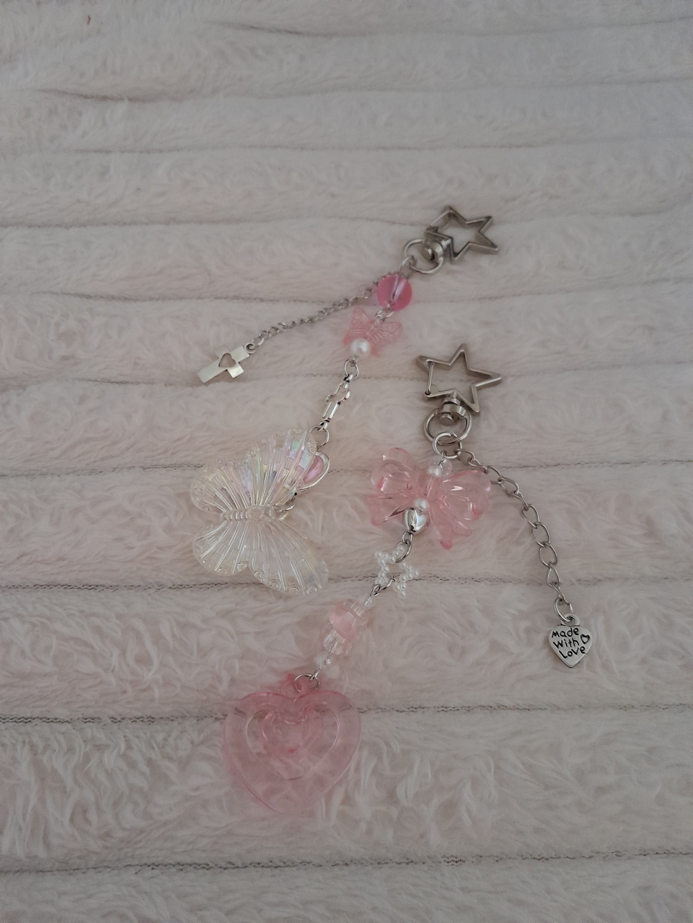 Pink Coquette Y2K Keychain Set Butterfly Heart Bow Bag Charm 2pc - Picture 6 of 8